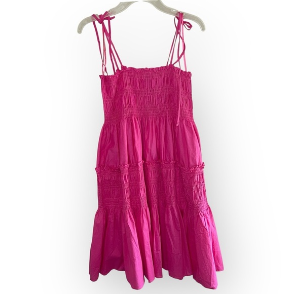 NWT PINCH Fuchsia Smocked Mini Dress Double Tie Spaghetti Straps, Medium - Picture 4 of 7